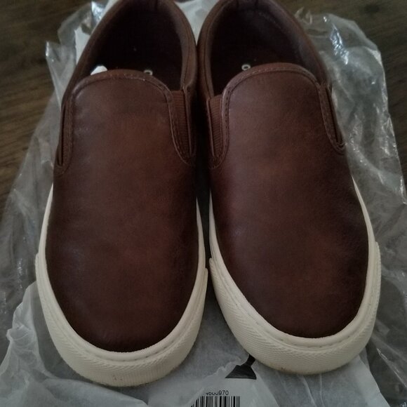 Gender-Netural Brown Leather Look Canvas Slip-On Shoes - Picture 1 of 8